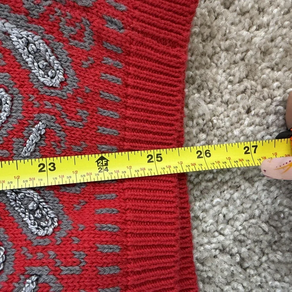 Vintage IZOD Sweater Mens Small Red Paisley Cotton Knit Crewneck Pullover Casual